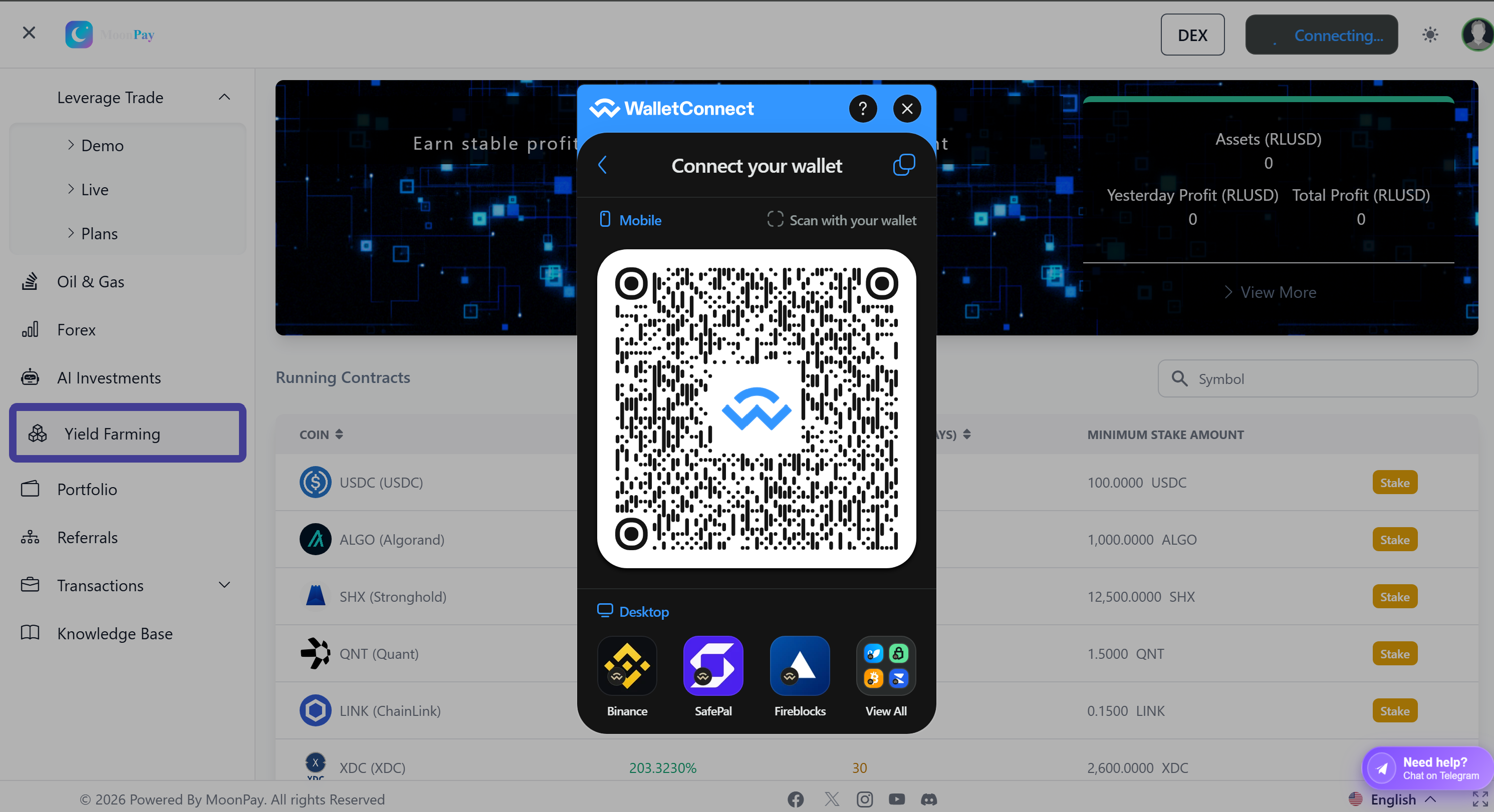 MoonPay dashboard preview